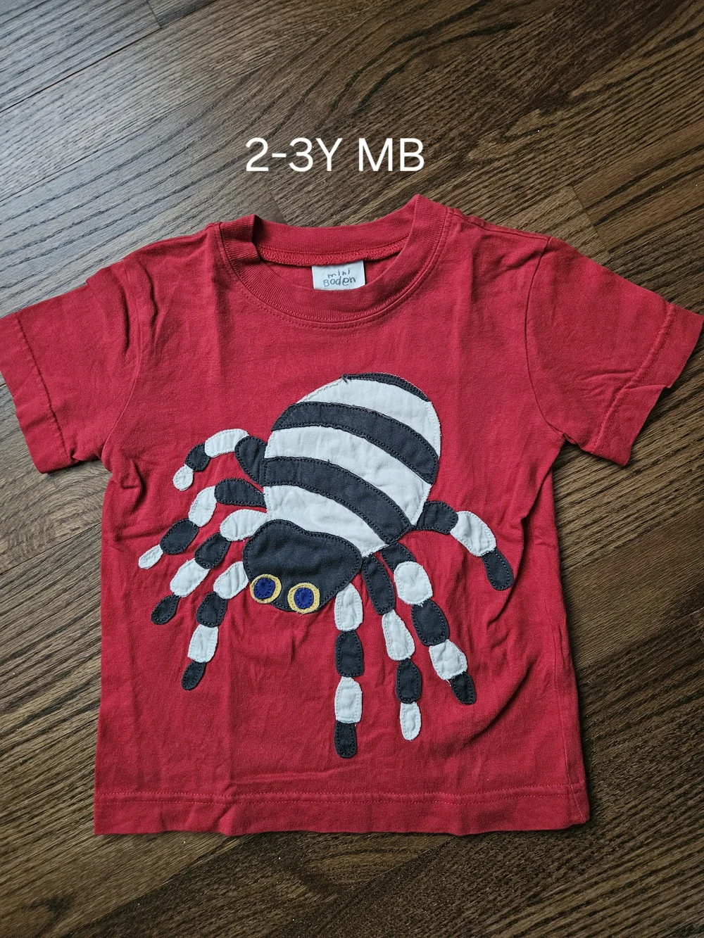 Mini Boden Red Short-Sleeve Tee with Spider Appliqué